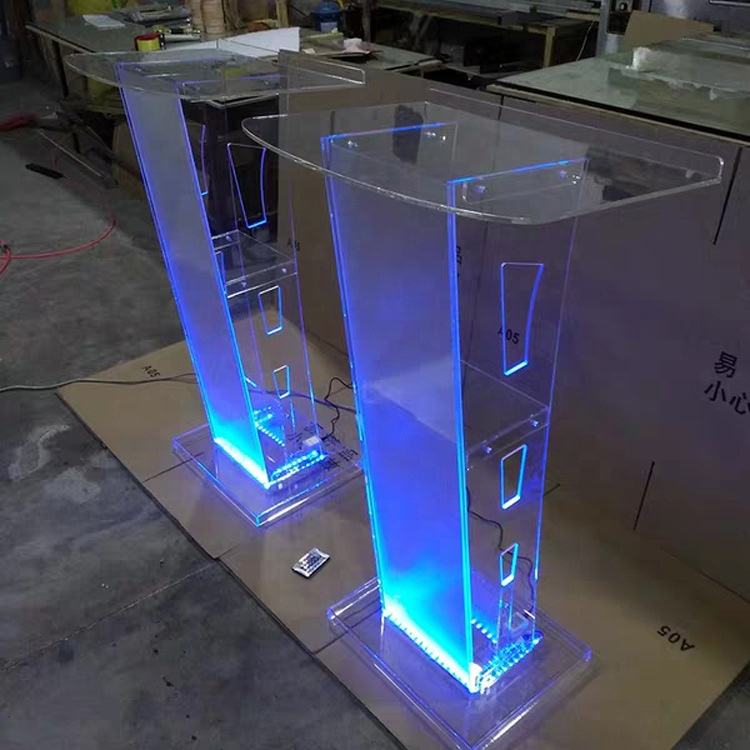 Floor standing curved design acrylic pulpit lectern and podium speaker's stands for church with shelf